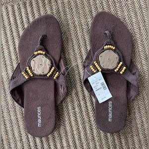Maurices Dark Brown Sandals with Beaded Design